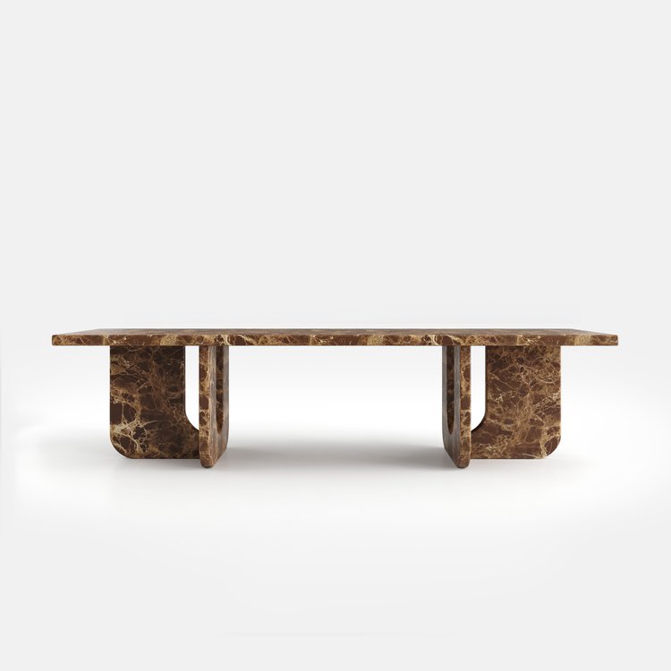 Table basse rectangulaire en marbre, vue trois-quarts