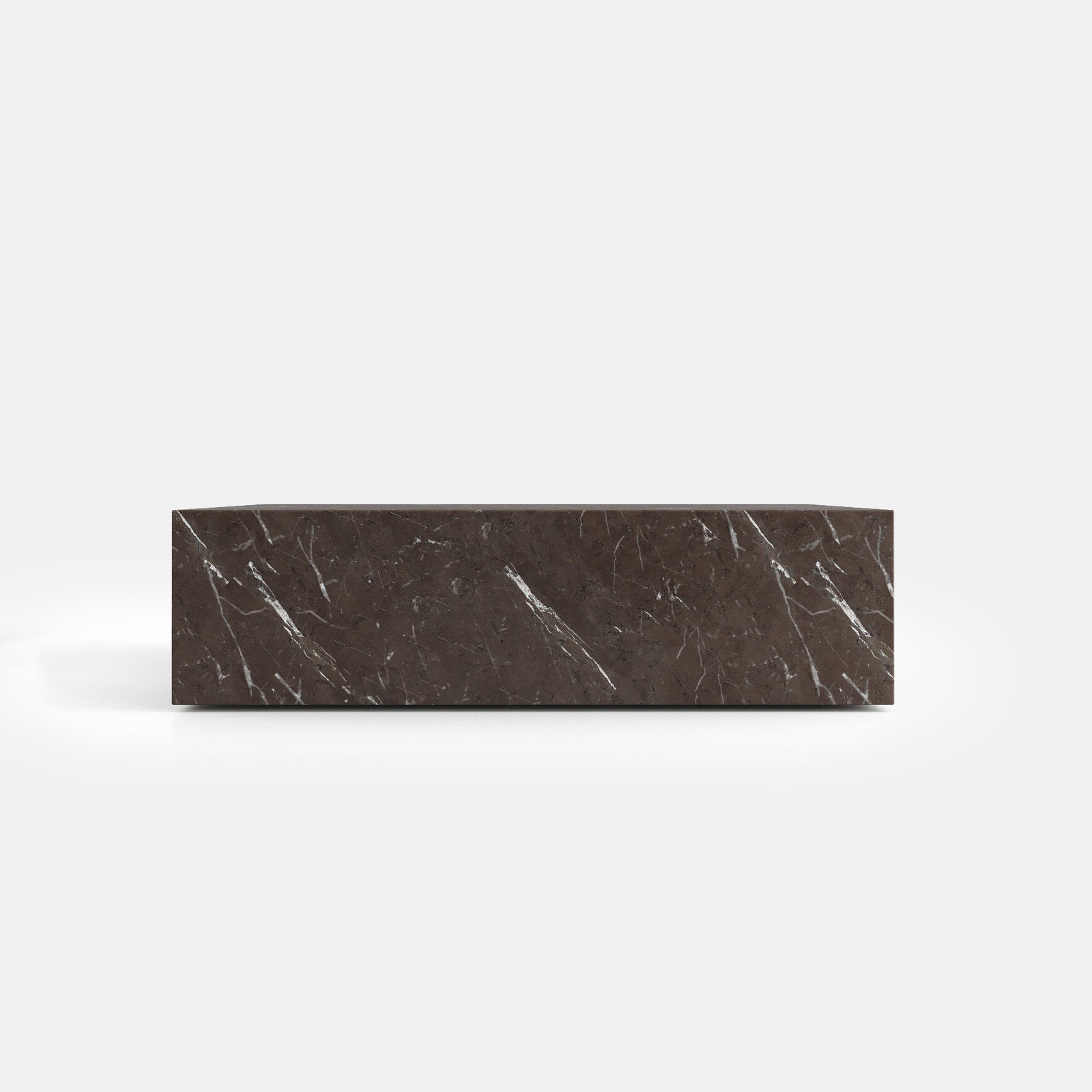 Table basse rectangulaire Monolithe, vue de face, configuration photographiée en pierre Anatolian Grey.